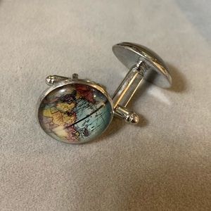 Round World Map Cuff Links